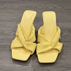 ZARA pastel Yellow pleated X strap heeled Mule sandals Size 42 (US 11.5)